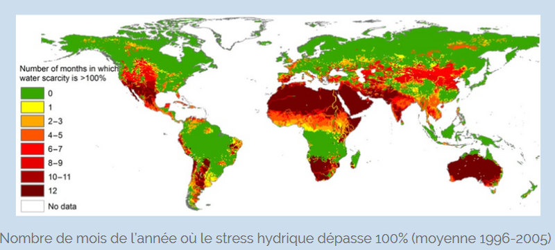Nombre de mois de l’année où le stress hydrique dépasse 100% (moyenne 1996-2005)