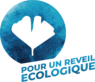 Logo cercle fond bleu et feuille de ginkgo blanche